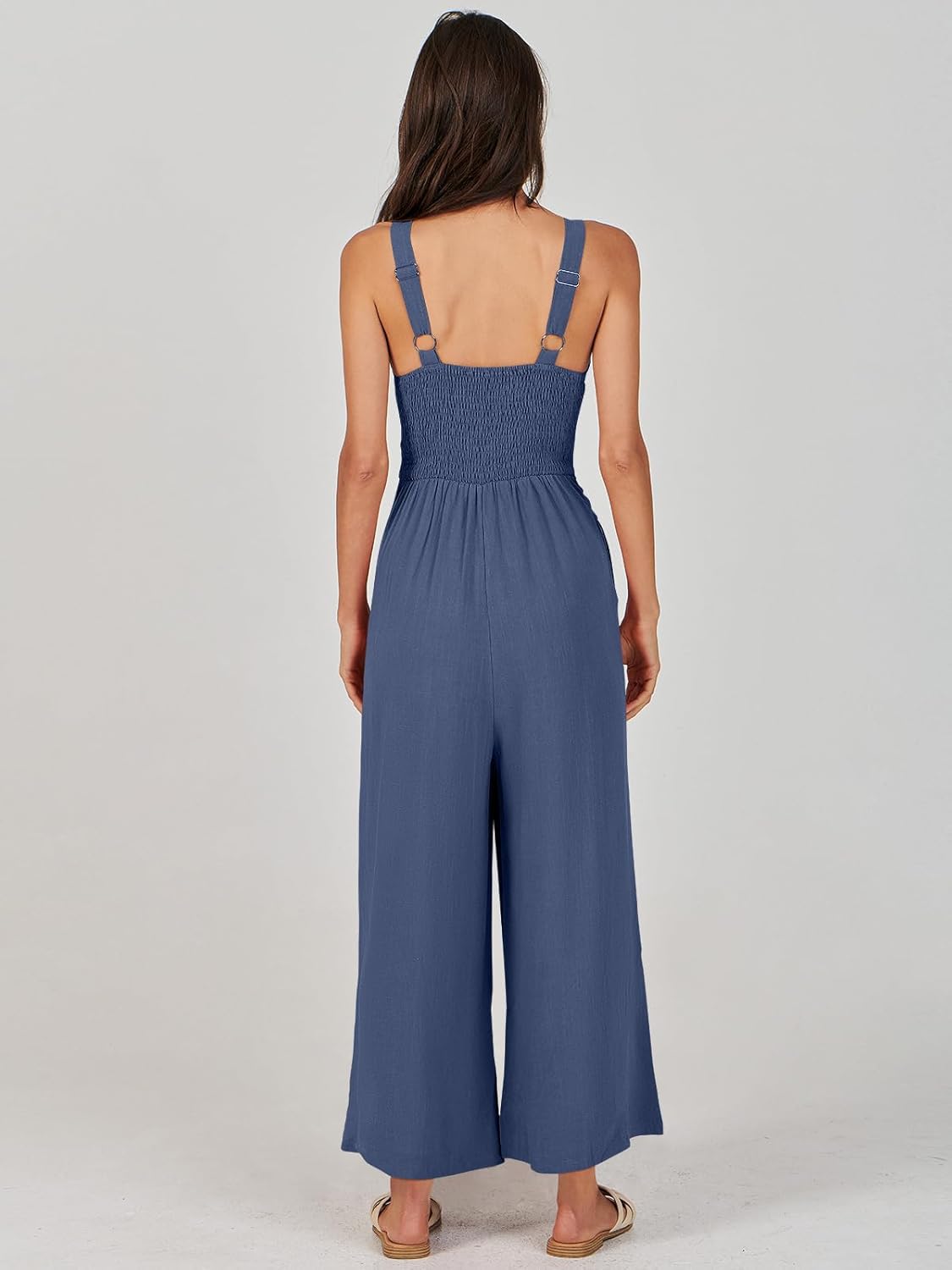 ANRABESS Womens Jumpsuits Summer Linen Wide Leg Sleeveless V Neck Casual Dressy Rompers Pants 2026 Spring Vacation Outfits - Image 6