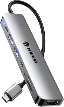 محول USB C Hub HDMI للشاشة، VIENON 7 في 1 USB C محطة الإرساء مع 4 K HDMI، قارئ بطاقة SD/TF متوافق لأجهزة MacBook Pro، XPS المزيد من النوع C
