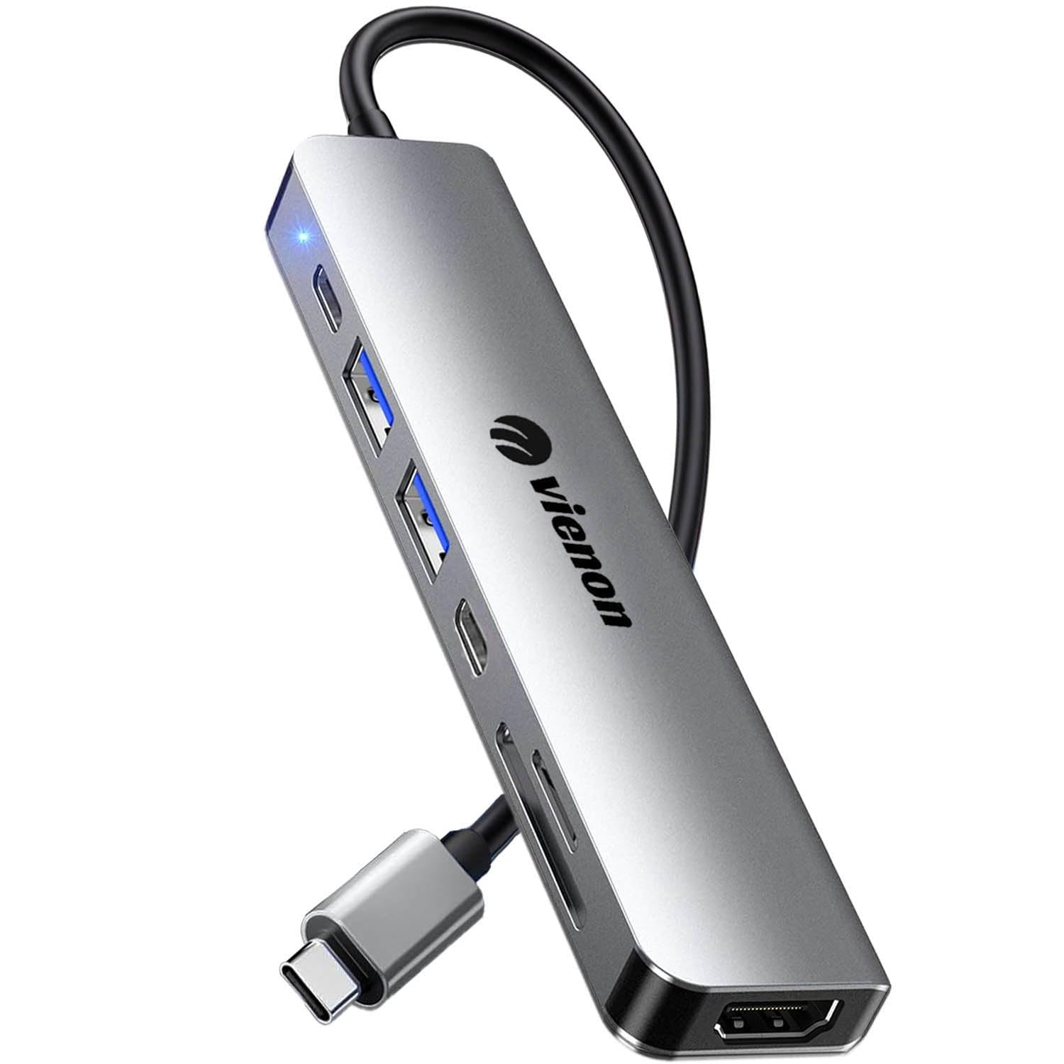 USB C Hub HDMI Adapter for Monitor, VIENON 7 in 1 USB C Docking Station with 4K HDMI, SD/TF Card Reader Compatible for MacBook Pro, XPS More Type C Devices