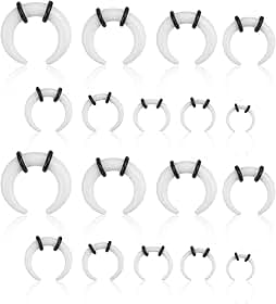 18un Kit com Alargadores de Septo em Acrílico, Piercing Septo em Formato C para Nariz e Orelha nos Tamanhos 14G 12G 10G 8G 6G 4G 2G 0G 00G(Branco)