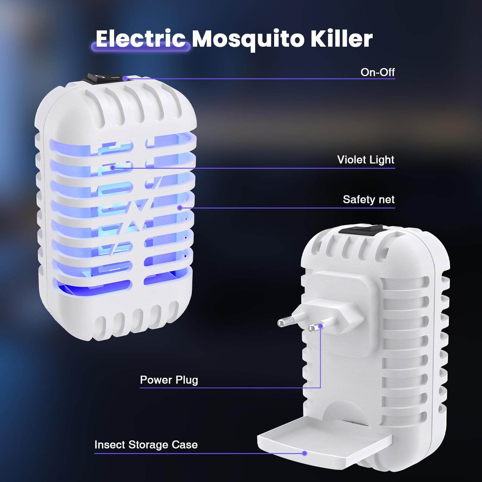 2 Pack Mückenstecker, Insektenvernichter Elektrischer mit UV-Licht, Mückenlampe für Mücken Fliegen Motten, Elektrischer Insekten-Schutz für Mücken, Motten, Fliege, Spinnen