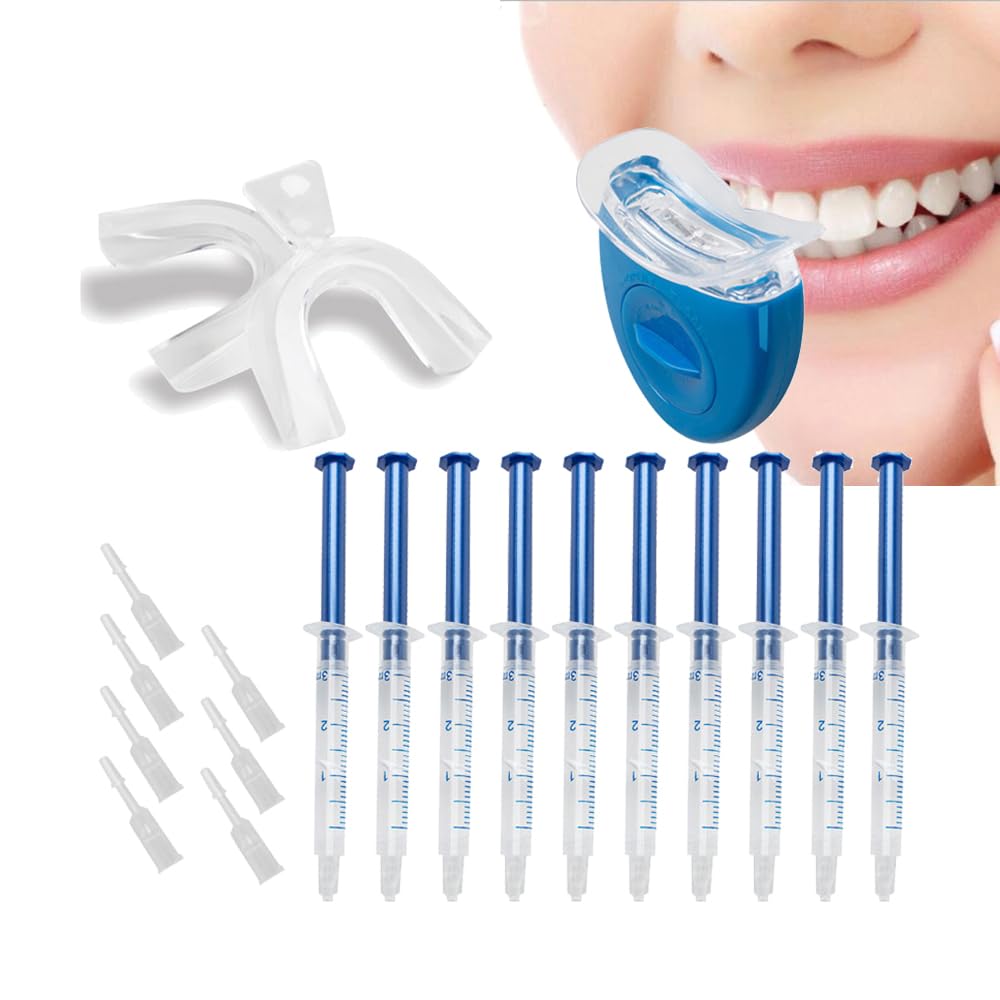 funchicTeeth Whitening Kit, 10pcs 3ml 44% CP Teeth Whitening Gel with LED Light, 2pcs Mouth Trays