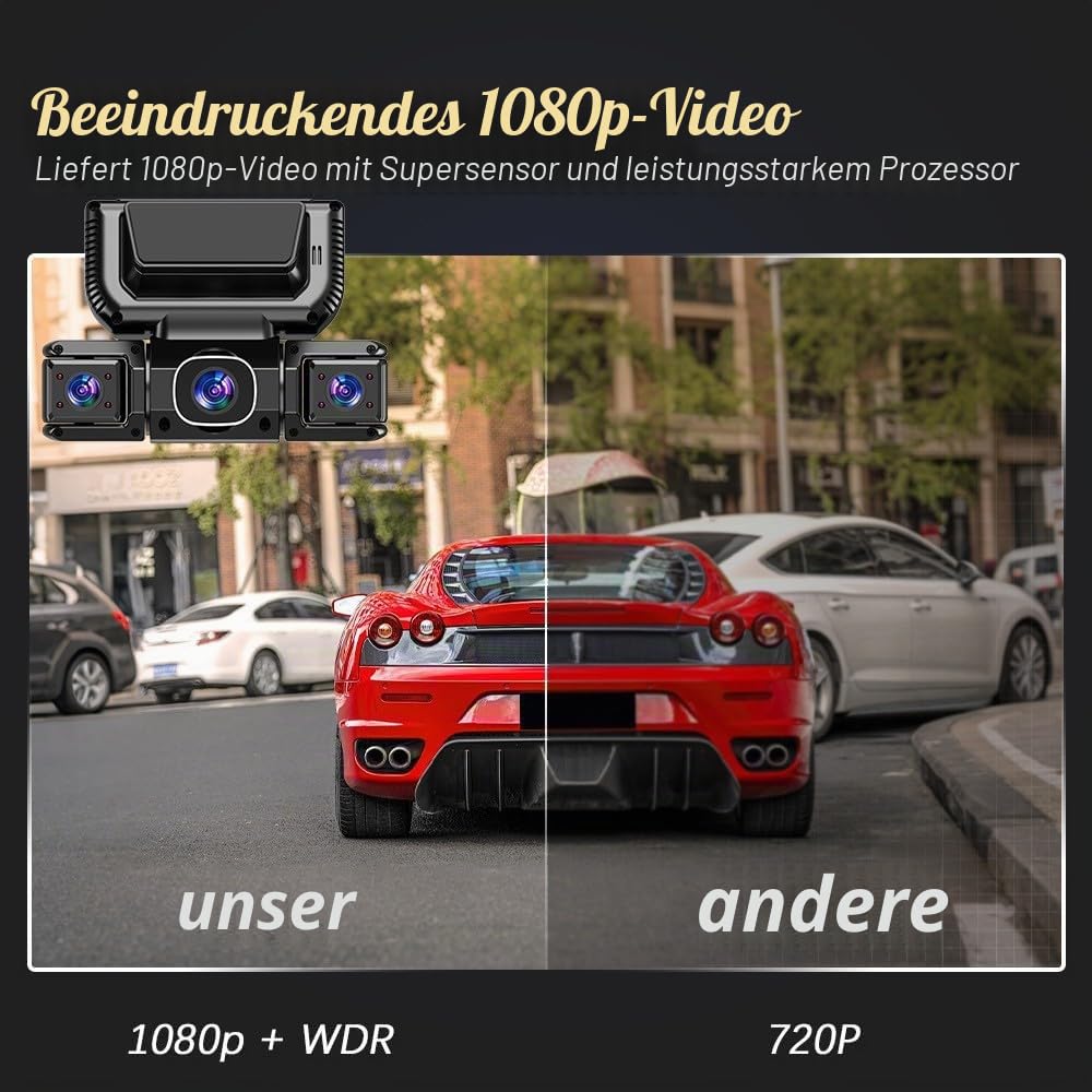 4-Kanal-Dashcam mit WLAN und Nachtsicht,360° All-Around Protection,4-Channel 360° Dash Cam,4 Kanal Dashcam Auto Vorne Hinten Innen Seiten mit Nachtsicht,G-Sensor (64G,Zigarettenanzünder)