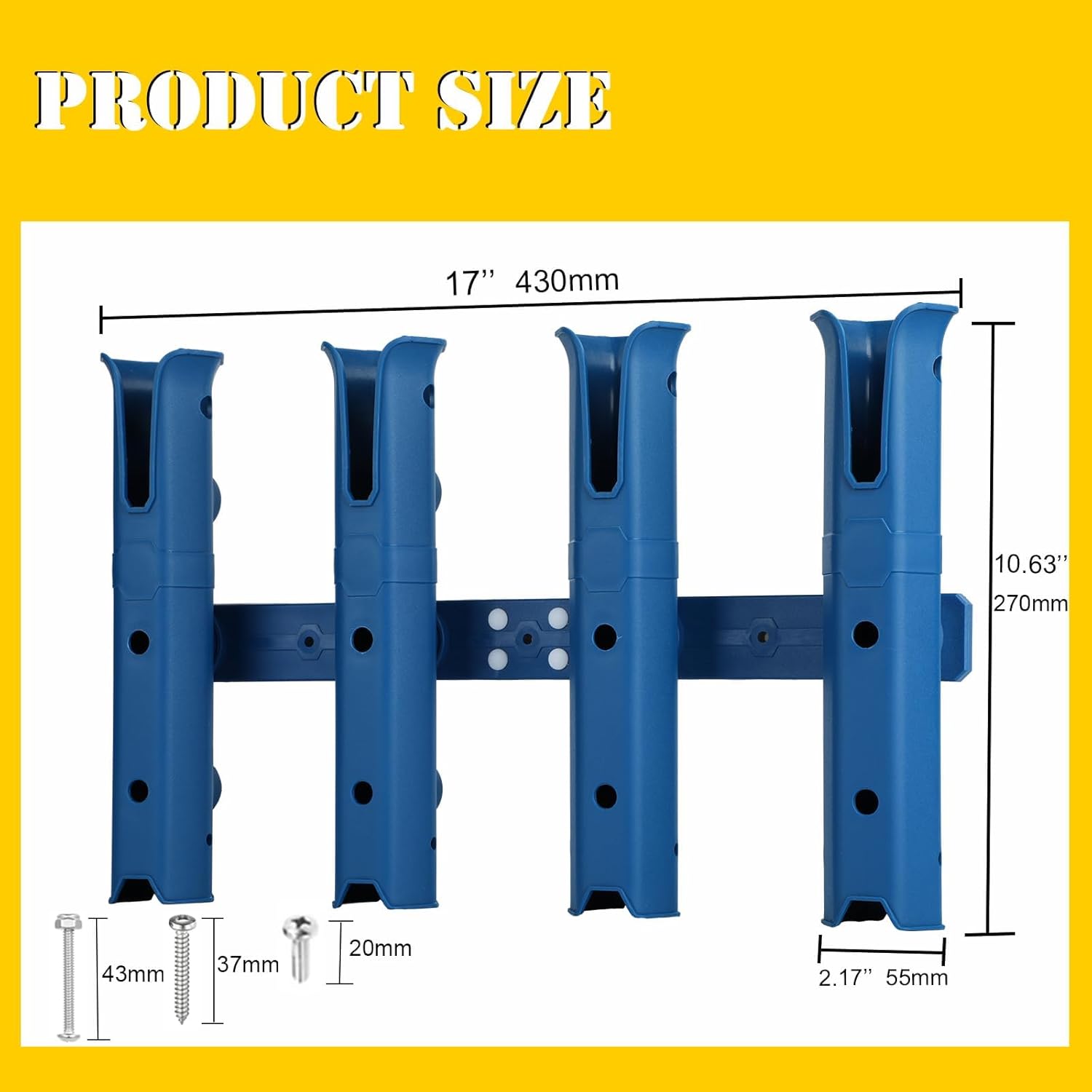 GearTrust 4-Tube Adjustable Fishing Rod Holder Bracket, Self-Adhesive Fishing Pole Holders for Garage Wall Mounted Fishing Rod Holders for Boat Wagon Golf Cart Cooler ATV Trailer- Navy Blue