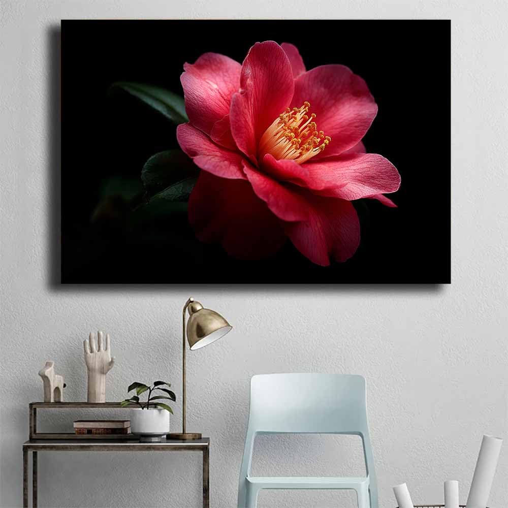 ZAMAEIU Peintures de paysages naturels Fleurs à étamines grandes peintures de paysages modernes pour salon, chambre, salle de bain, salle à manger(rouge)-60x90cm Encadrée
