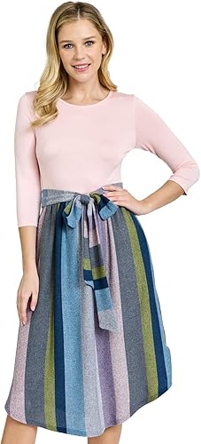 Eloges - Vestido midi de manga 34 con contraste en la cintura, dobladillo curvado floral