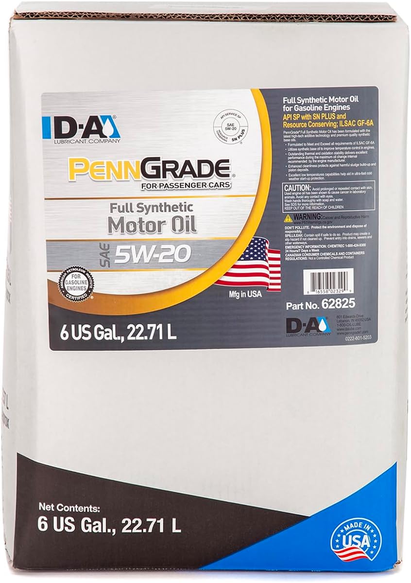PENNGRADE 62825, Full Synthetic Motor Oil SAE 5W-20, 6 Gallon