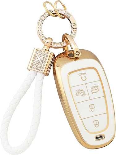 PIFOOG Funda para llavero Hyundai con llavero brillante de 5 botones para control remoto de automóvil, funda completa para Hyundai Sonata, Santa