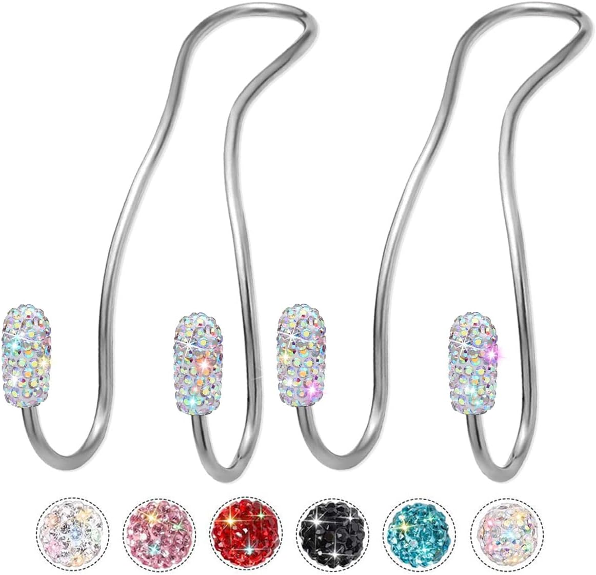 MTGOCHA Bling Car Hooks for Purses and Bags, Cute Rhinestone Car Seat Hooks Hanger, Universal Car Headrest Hook for Purse Bag Metal Car Purse Holder Hook, Bling Car Accessories - White Colorful