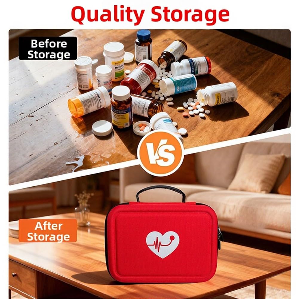 EasyByMall Bolsa de almacenamiento multifuncional para monitor de presión arterial y medidor de glucosa, funda rígida de EVA con separadores ajustables, organizador repelente al agua y a prueba de