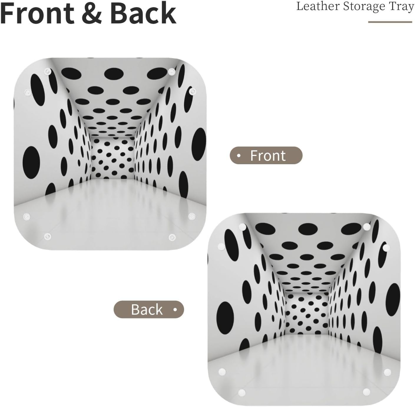 Black and White Large Polka Dots - Leather Storage Tray, for Jewelry Organizer, Desktop Storage, Key Wallets Cell Phones Nightstand or Dresser Organizer Plate - Small image 2