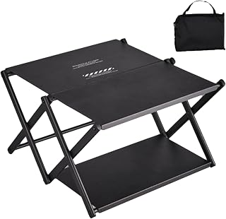 Folding Table, Metal Camp Tables Foldable, Three Layer Rack Compact Storage Shelves, Outdoor Gear Furniture, Ideal for Parties, Beach, Patio, Garden, BBQ, Picnic, Black Colored