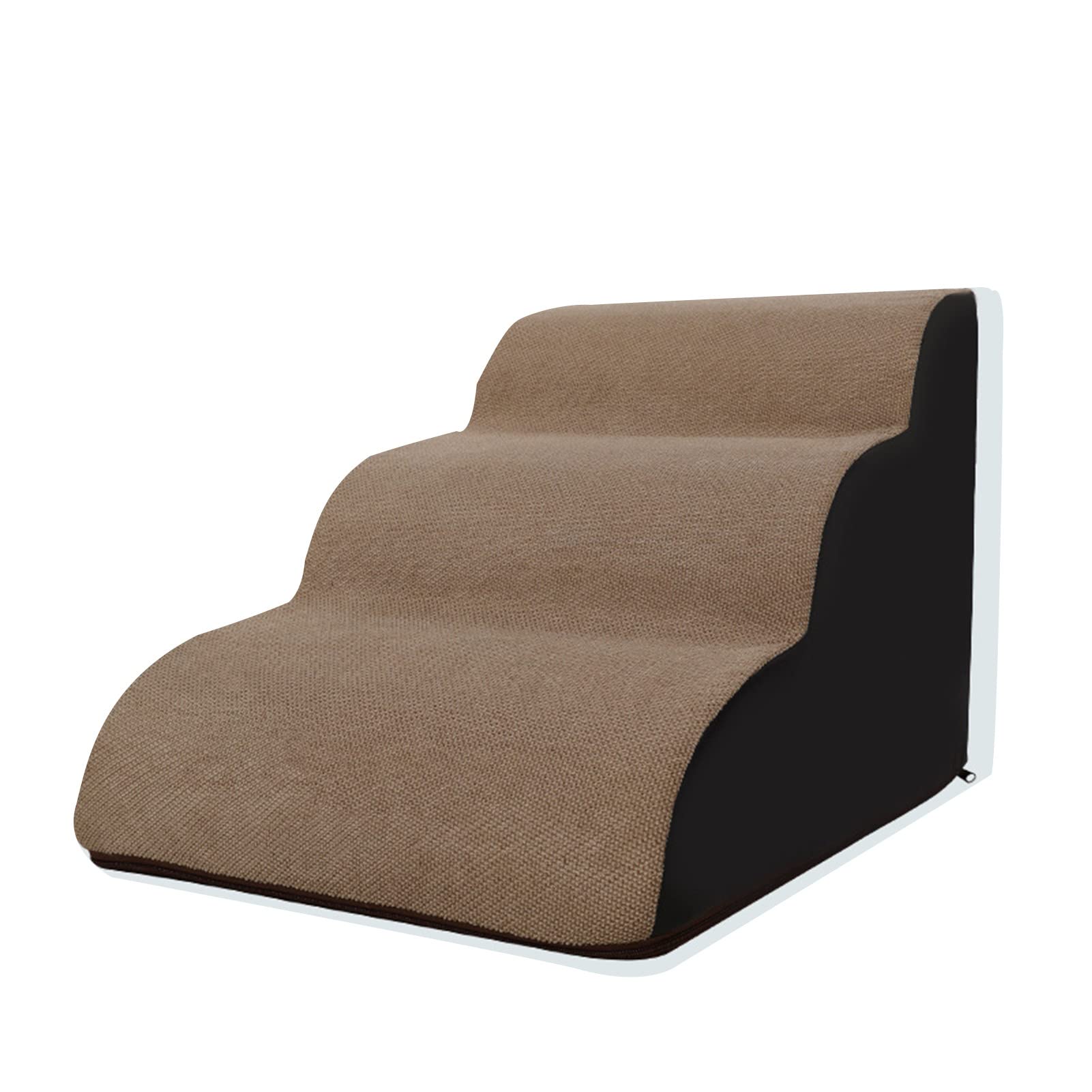 Hondentrap voor kleine honden, gebogen huisdierenopstap met lekvrije hoes, hoge dichtheid schuim kattenoprit voor bed of bank, 3 treden grijs