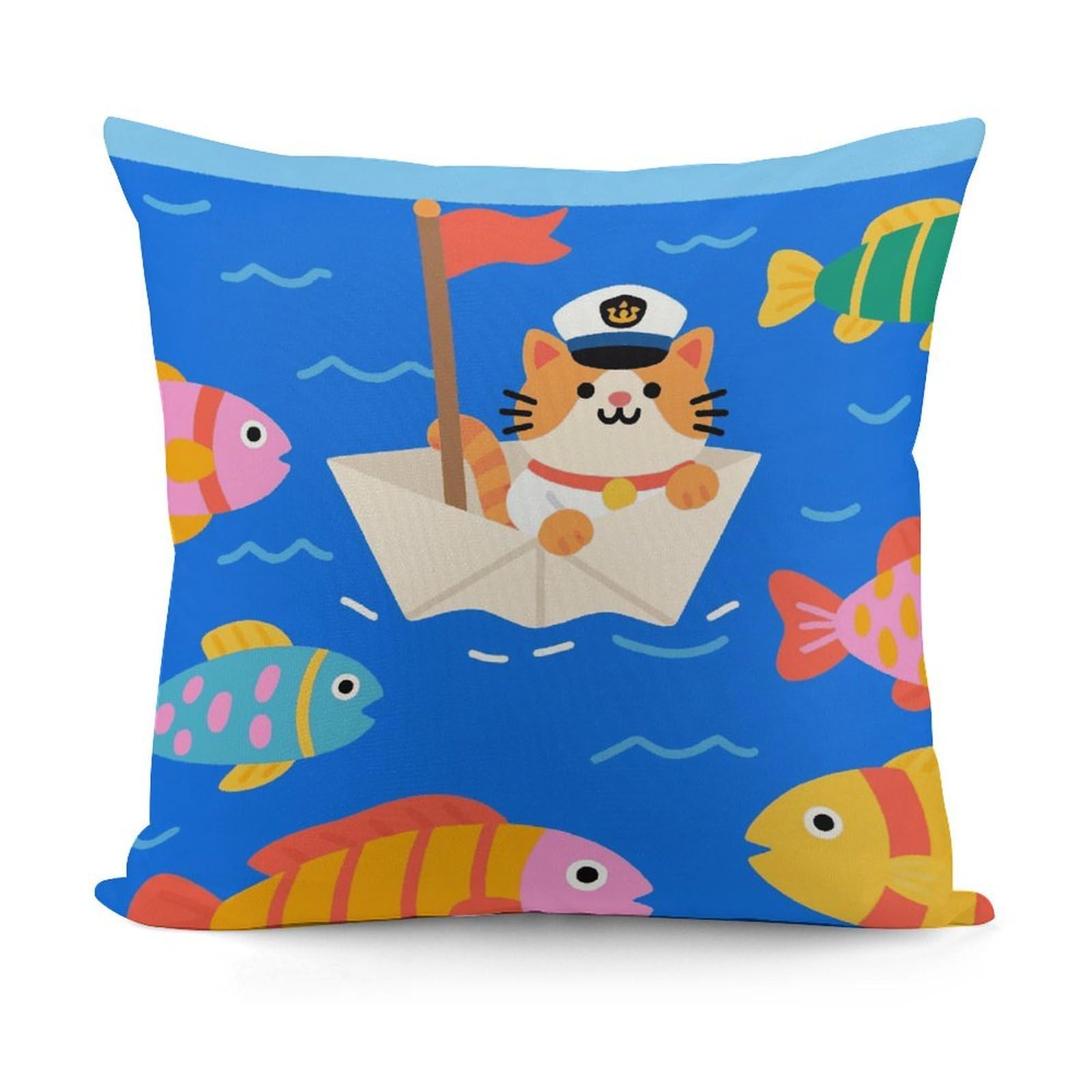 VstaDank Captain - Cat on Paper - Boat Throw Pillow Covers Fade-Resistant Removable Pillowcase Square Cushion Case Cozy Pillow Case Breathable Pillow Protector Soft Pillow Shams 18"x18"
