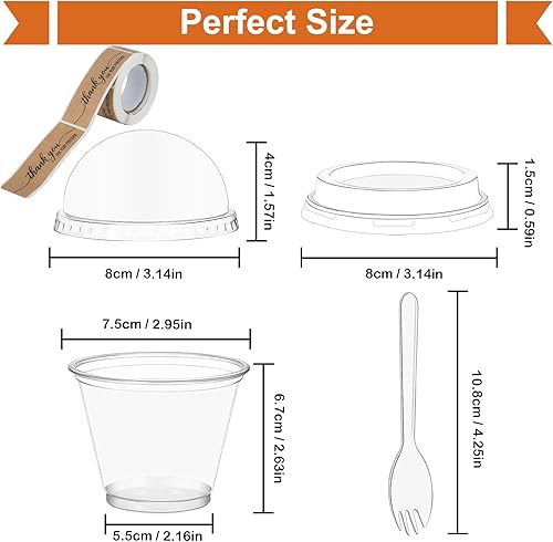 Miniatura 2 de Tisovixo Vasos transparentes de postre con tapas y cucharas, paquete de 100 mini tazas de postre de 7 onzas, taza de aperitivo de parfait, tapa