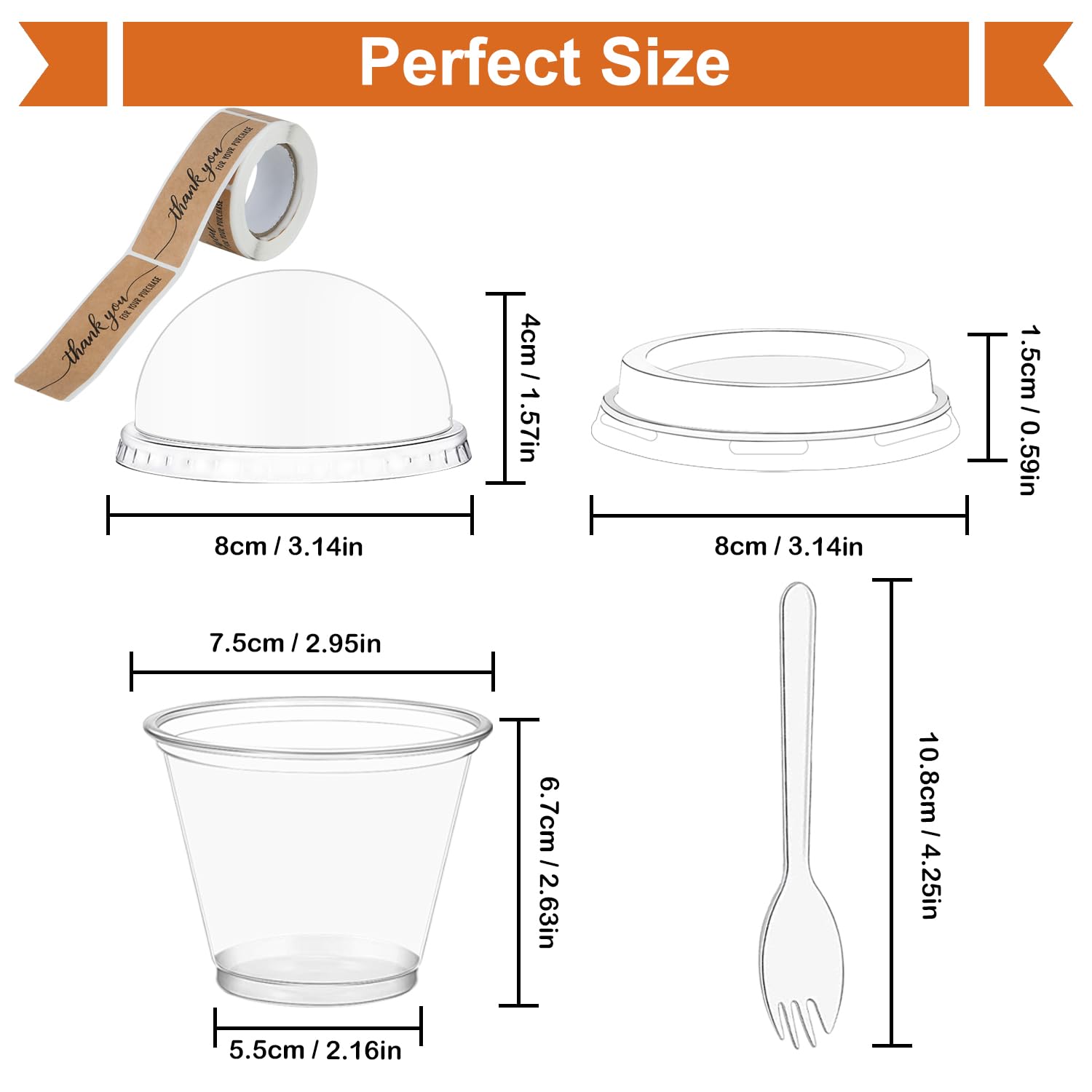 Tisovixo Clear Dessert Cups with Lids and Spoons,100 Pack 7oz Mini Dessert Cup,Parfait Appetizer Cup Arched Cover Flat Lid, Reusable Cup for Party Dessert Halloween Thanksgiving Christmas