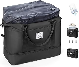 SEAFEW Bolsa de Viaje al vacío con Bomba para Easyjet,Impermeable Bolsa de Deporte para Gimnasio,Bolsa de Mano Equipaje de Fin de Semana para Mujer,Bolso de Natación para Playa,R1-Negro
