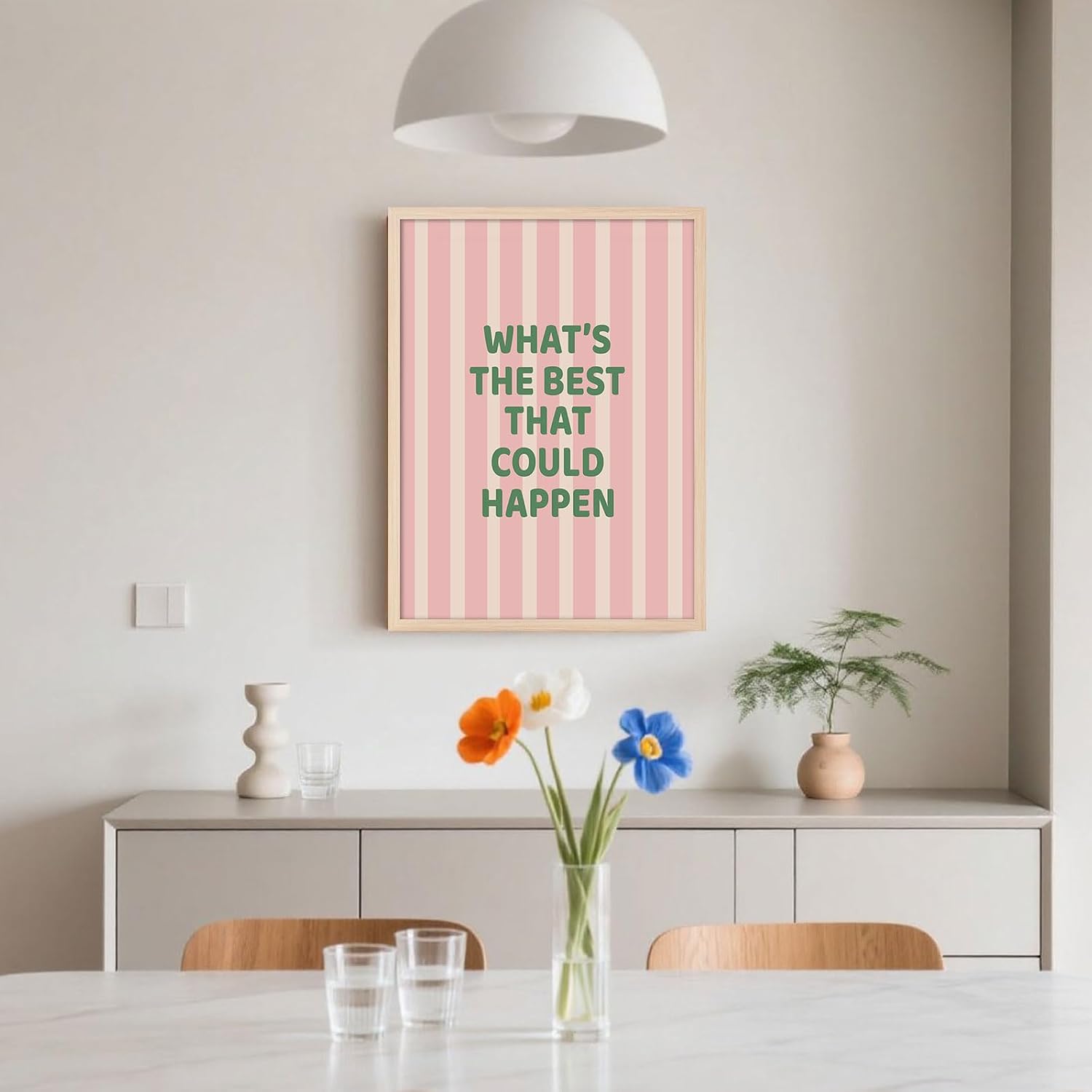 Baby Plum What's The Best That Could Happen Wall Art Inspirational Quote Poster Positive Affirmation Canvas Prints Pink Striped Painting 12"x16" Framed Motivational Decor for Bedroom Living Room Dorm image 5