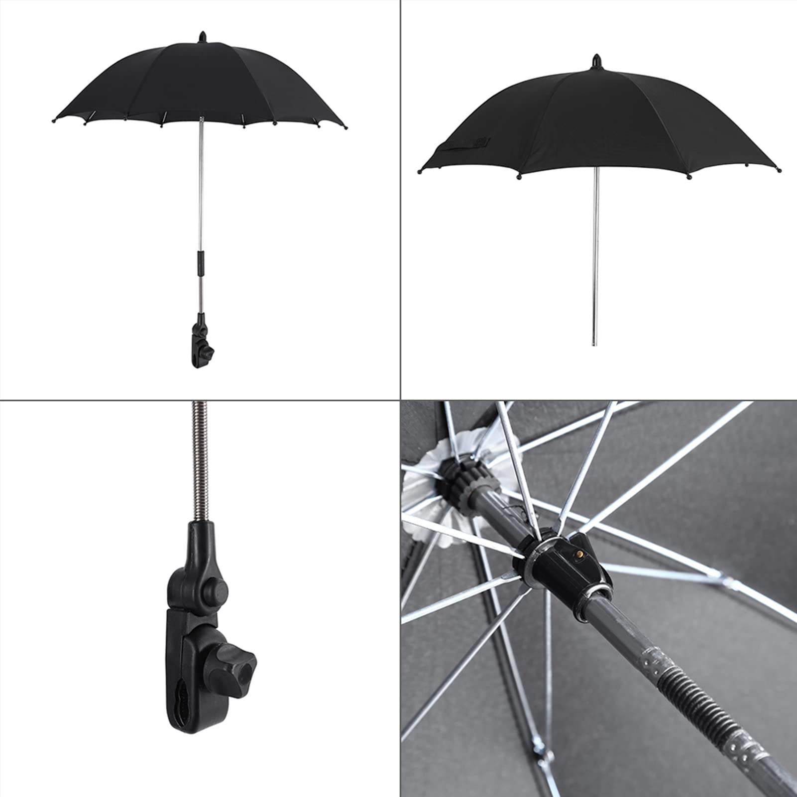 Wózek z parasolką, Uniwersalny Parasol Przeciwsłoneczny do Wózka Spacerowego Ochrona Przed Promieniowaniem UV z Elastycznym Uniwersalnym Uchwytem Parasol do Wózka Dziecięcego o