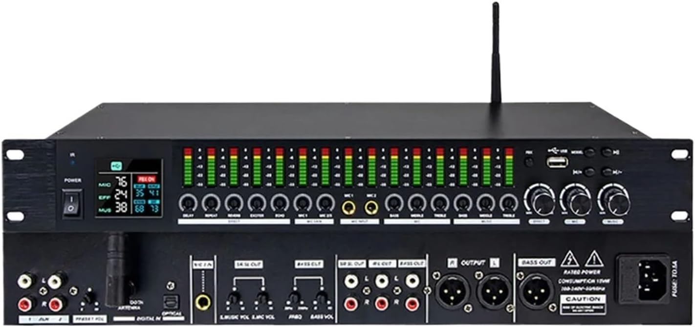 Processore Di Effetti Eco Audio Digitale Professionale, Equalizzatore Grafico Stereo, Processore Audio Anti-ululato Con Interfaccia Microfono, Anti-feedback Intelligente E Controllo Indipendente