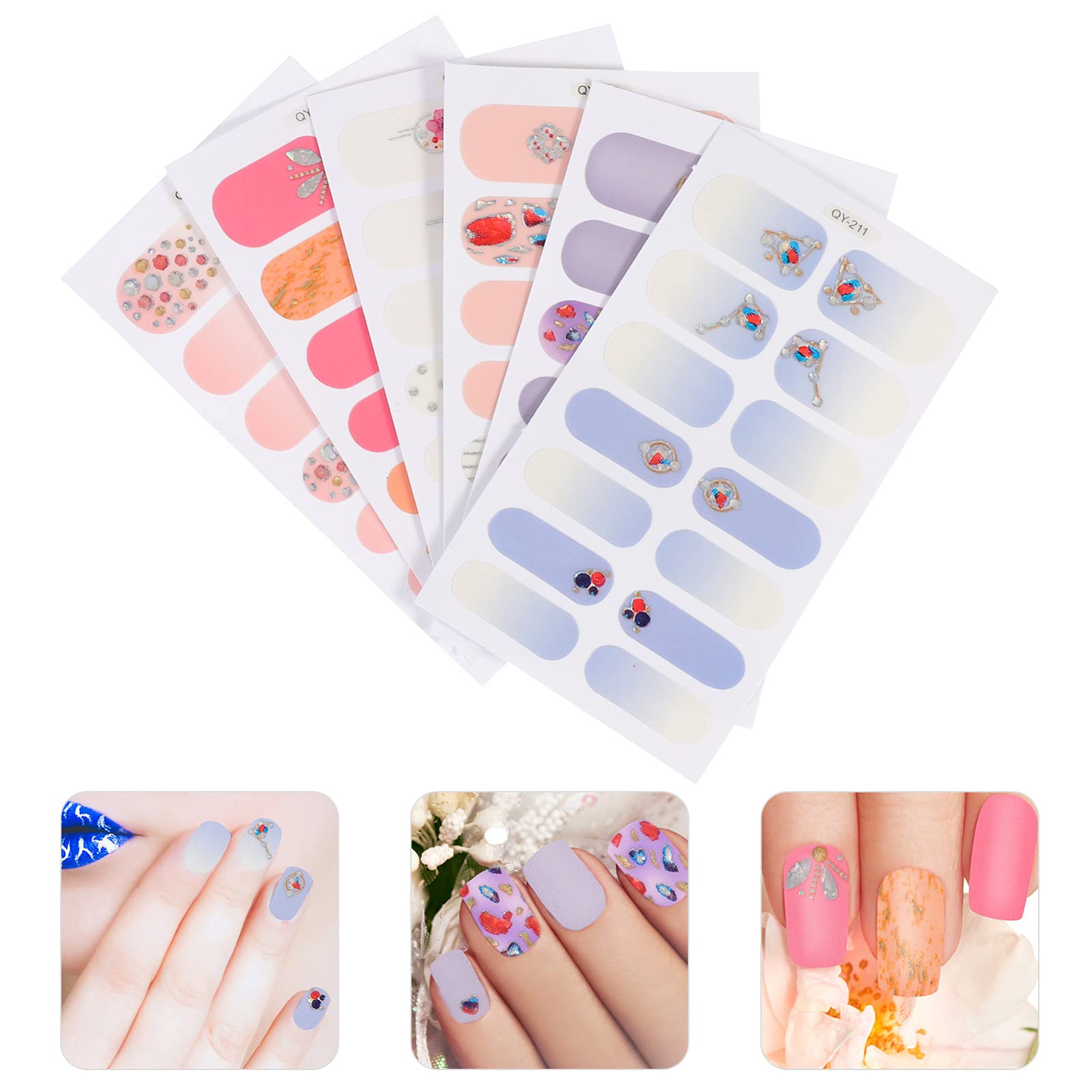 5 Set Adesivi Per Unghie Con Artificiali Autoadesivi Per Nail Art Decorazioni Durable E Facili Applicare Per Unghie Semipermanenti Per Occasione 6 Fogli*5