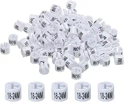 Marcador de cabide de roupas (18 a 24 m, branco), tamanho colorido, marcadores de roupas para roupas de vestuário, código de cores, pacote com 100