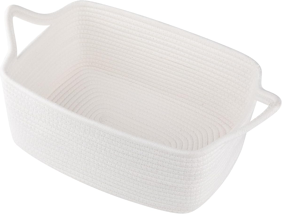 OIAHOMY Cesta de regalo de cuerda de algodón vacía con bolsas y cintas, cesta tejida para baby shower para guardería y juguetes para mascotas, regalo personalizado ideal para vacaciones, cumpleaños y decoración, color blanco