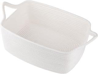 OIAHOMY White Woven Cotton Basket with Cat Ear Handles - Empty Gift Basket for Baby Showers, Nursery Storage, Pet Toy Organizer