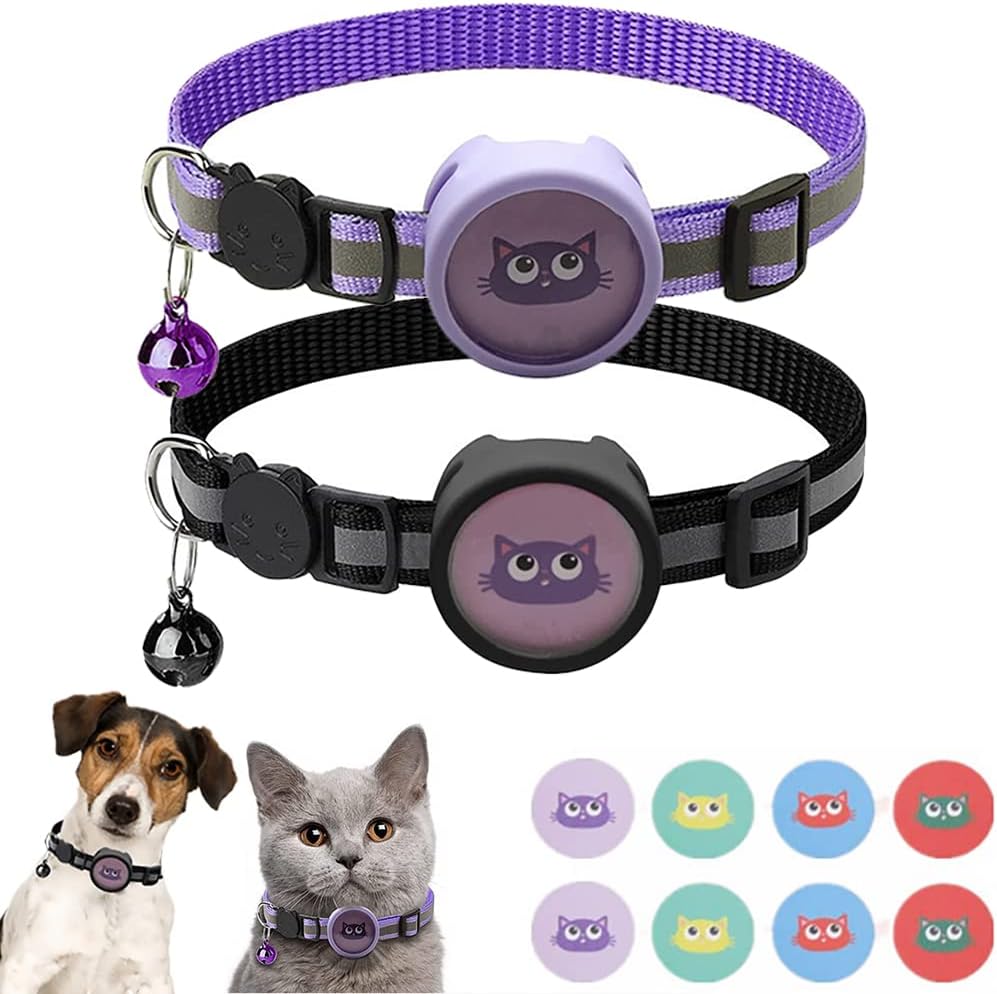 Flymind 2Pack Airtag Cat Collar, Adjustable Breakaway Air Tag Kitten Collars with Safety Buckle, Reflective Cat Collar with Waterproof…