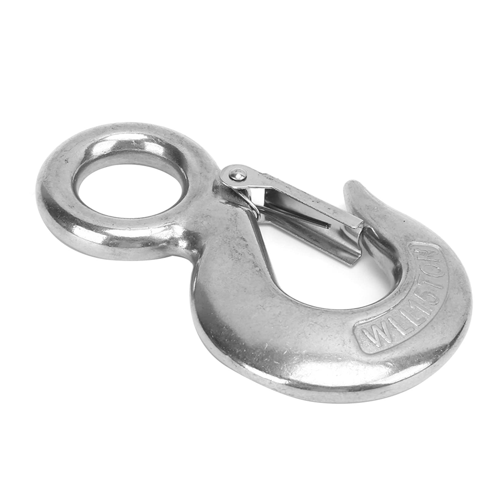 Crochet de levage inox 1,5 tonnes avec loquet de sécurité – 2 pièces, poli miroir, résistant à l'eau de mer – pour câbles, grue et usage maritime