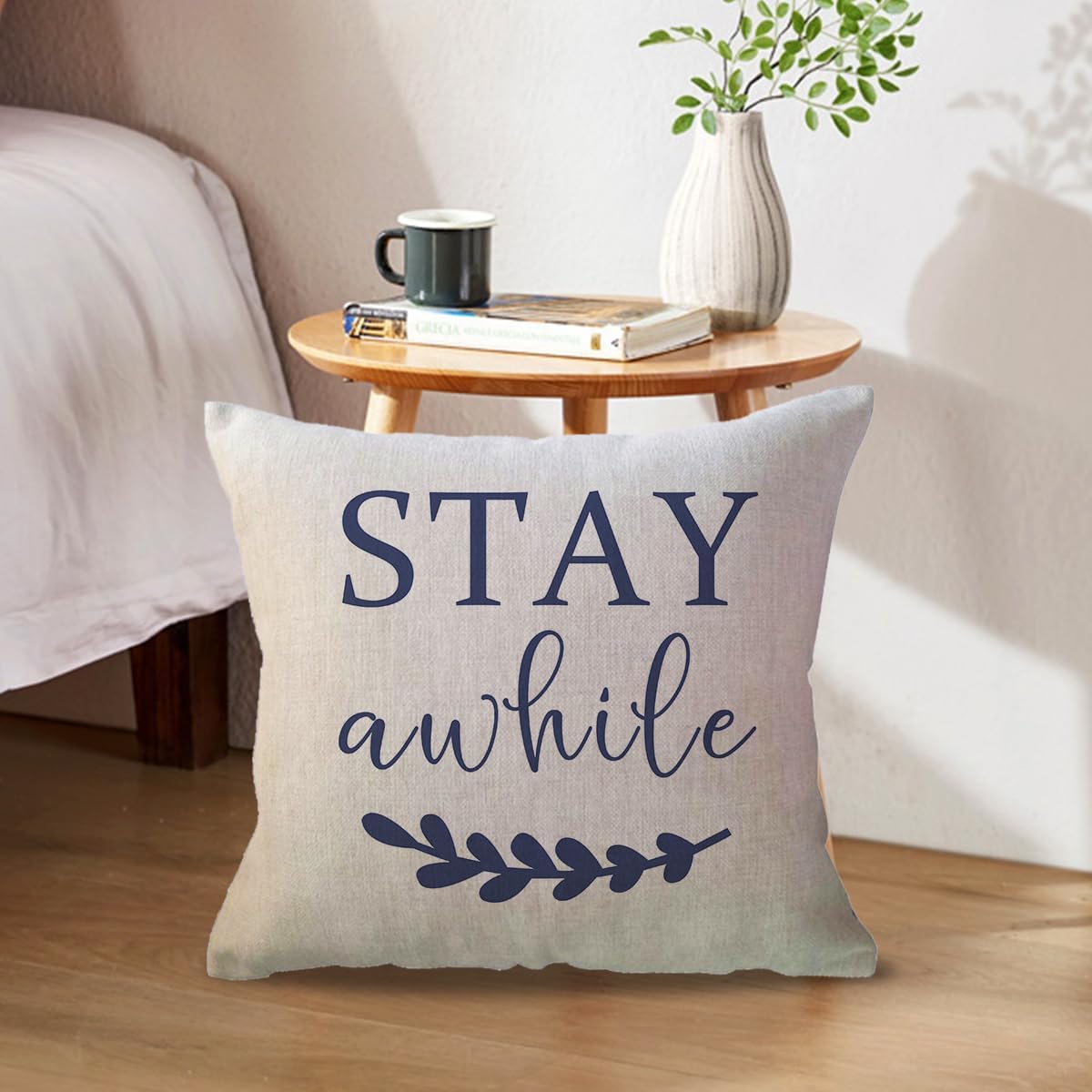 ULOVE LOVE YOURSELF Porch Decor Throw Pillow Covers 18x18,2Pack Country Farmhouse Pillowcases Welcome to Our Porch Stay Awhile Front Porch Bench Decor Cushion Covers (Blue) image 3