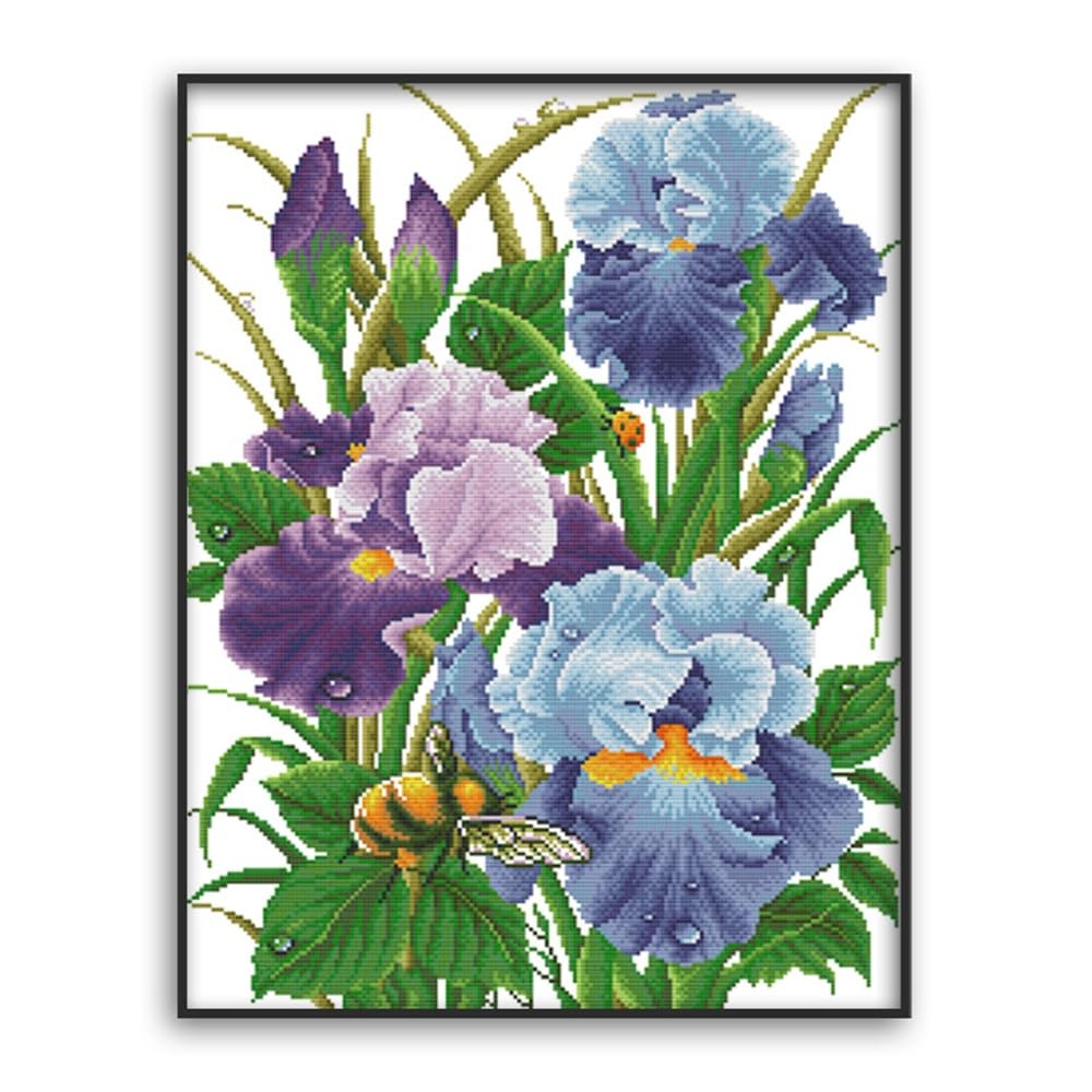 Rosyfoxes Cross Stitch Kits Stamped Full Range of Embroidery Starter Kits for Adult DIY- Printed kit Iris 2 (Printed) 11ct 3-Strands 20.9×26 inches