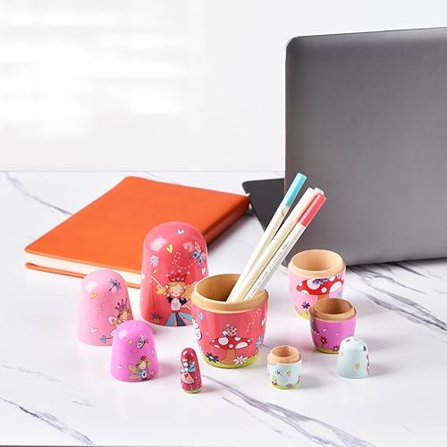 Miniatura 4 de Tngan Muñecas anidables, 5 muñecas rusas de 6 pulgadas de alto, Matryoshka hechas a mano para niños, juguetes apilables de madera para Navidad,