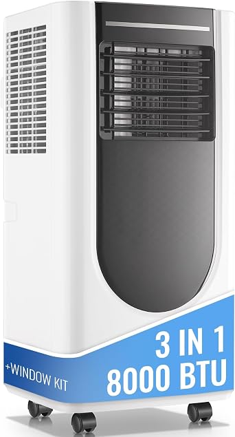 Portable Air Conditioner 3 In 1 Portable AC with Remote Control 8000 BTU ASHRAE 4400 BTU SACC Dehumidifier, Fan Mode Suit for Room up to 250 Sq. ft Black&White