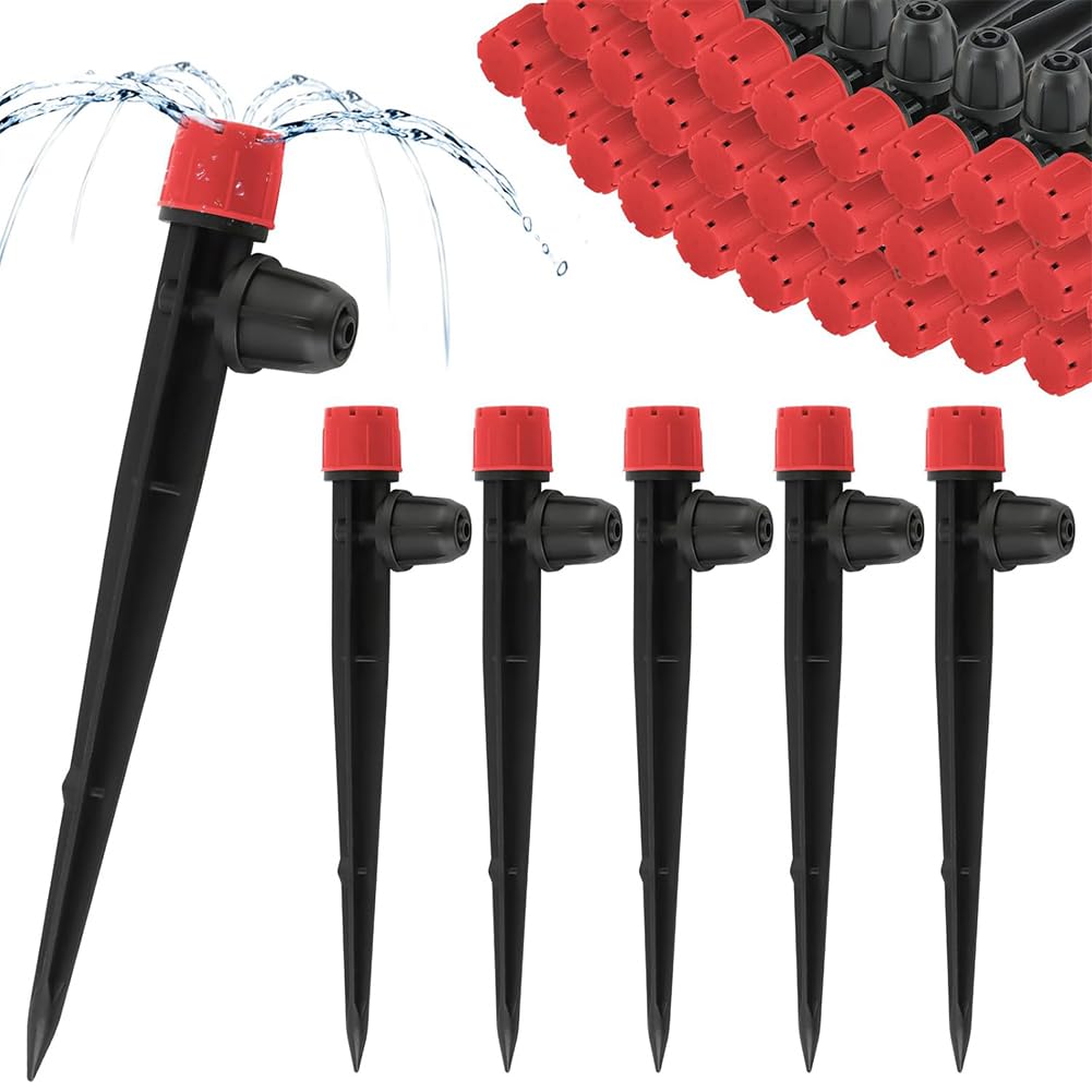Drip Irrigation Emitters, Drip Irrigation Sprayer Parts Tubing, Garden Irrigations Drippers, Adjustable Degree Vortex Water Flow Sprayer Micro Spray Drips System Parts for Lawn Yard Pot, 60PCS (Red)