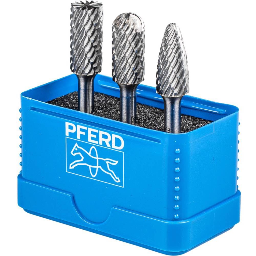 PFERD HM 21901414 - Set di punte per fresatura, 3 pezzi, denti a tutto tondo, diametro albero 6 mm, diametro punta 12 mm, per un uso versatile sui materiali più importanti