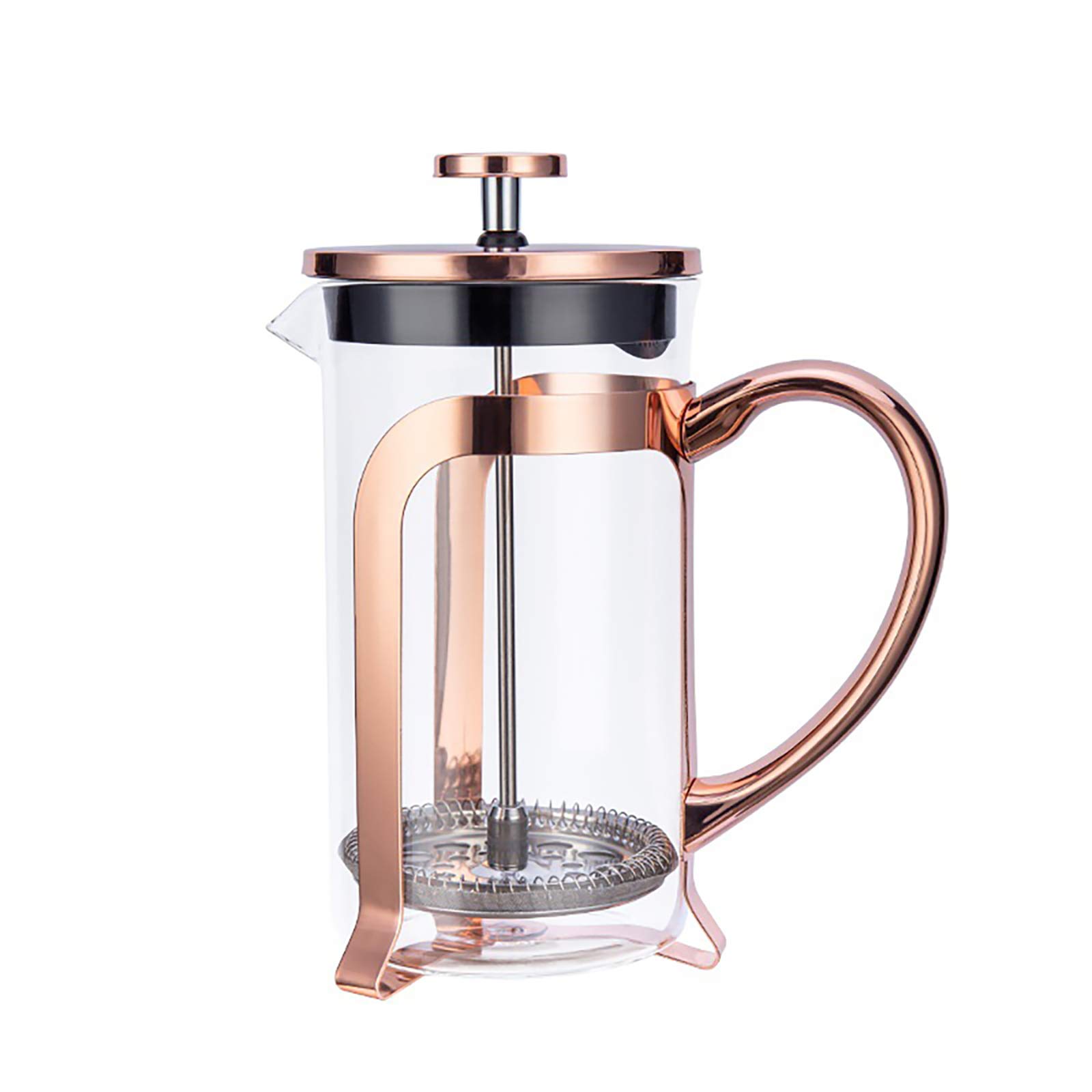 QWEASDF Rosa de Oro Cafetera Resistente al Calor Vidrio borosilicato té del Acero Inoxidable de Fugas Triángulo Base trípode de 3 Niveles Filtration Systems Confort Mango