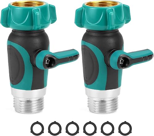 QWORK Garden Hose Shut Off Valve, Leakproof, Set of 2, Rustproof Flow Control Valve Fits ¾” Hoses