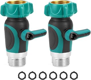 QWORK Garden Hose Shut Off Valve, Leakproof, Set of 2, Rustproof Flow Control Valve Fits ¾” Hoses