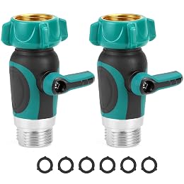 QWORK Garden Hose Shut Off Valve, Leakproof, Set of 2, Rustproof Flow Control Valve Fits ¾” Hoses