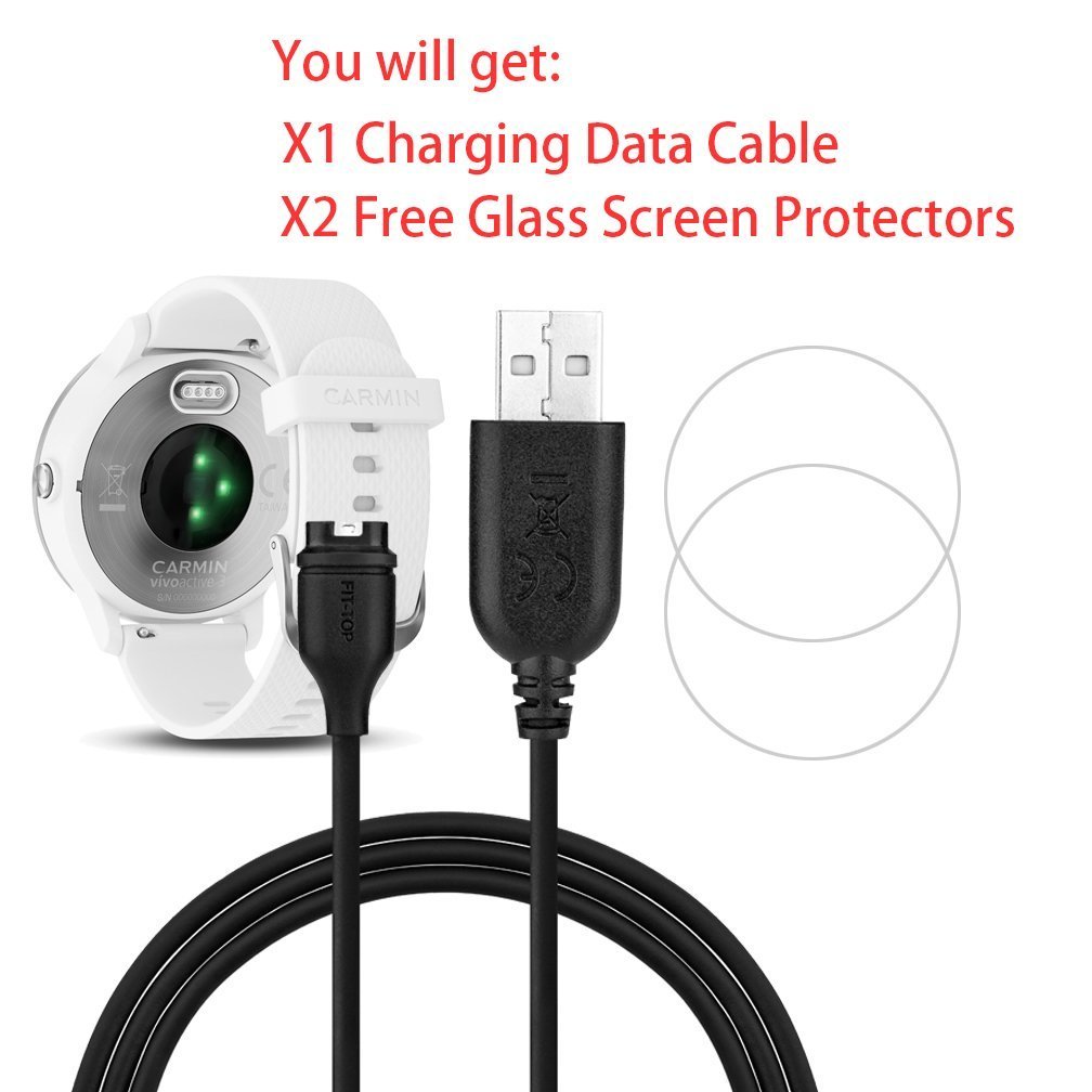 JIUJOJA for Garmin Vivoactive 3 Charger,Replacement Charging Plug Sync Data Cable,and 2Pcs Free HD Tempered Glass Screen Protector for Garmin Vivoactive 3 Smart Watch