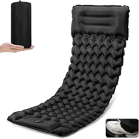 Colchão Inflável para Camping, Azul Marinho, Material Resistente, 190 x 60 x 5 cm, com Travesseiro Integrado, Compacto e Portátil, Design de Células de Ar, para Aventuras ao Ar Livre