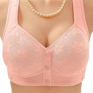 Daisy Lace Bras for Women Front Closure No Underwire Comfort Senior Wireless Snap Closing Bra Pink 42C