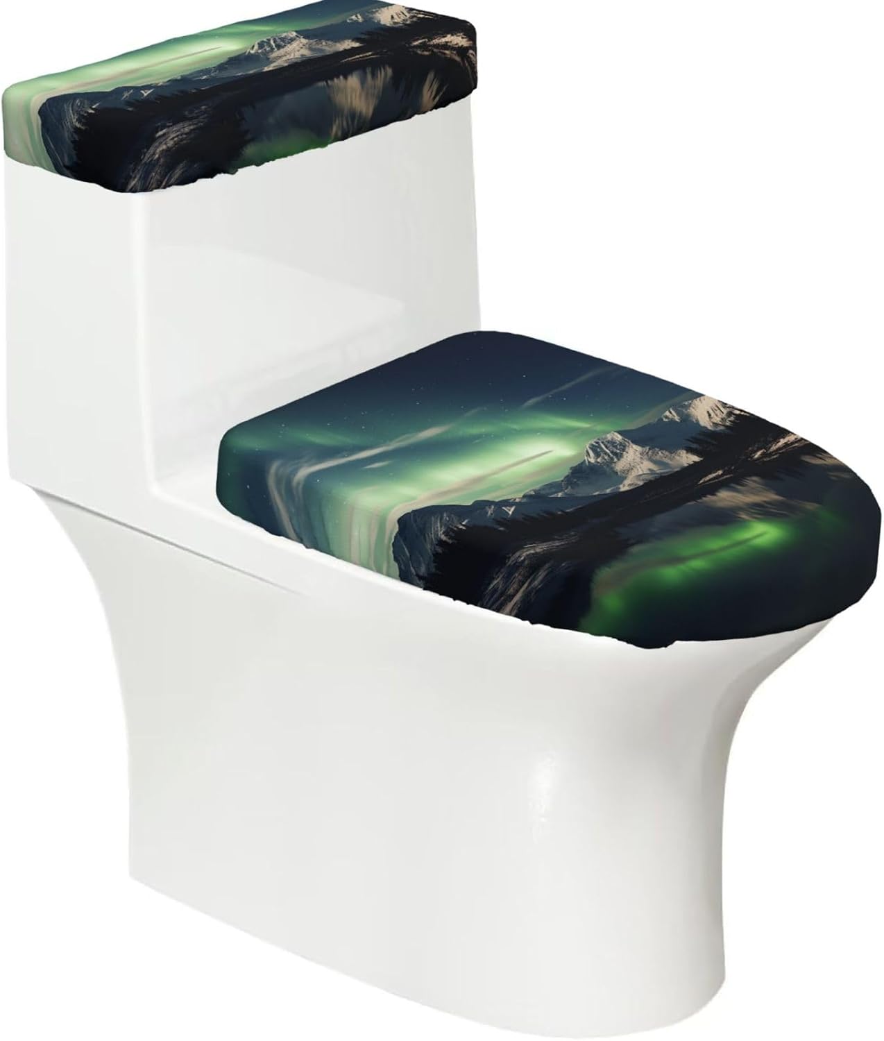 Northern Aurora Night Toilet Tank Cover And Toilet Lid Cover Set Stretch Bathroom Toilet Lid Seat Cover