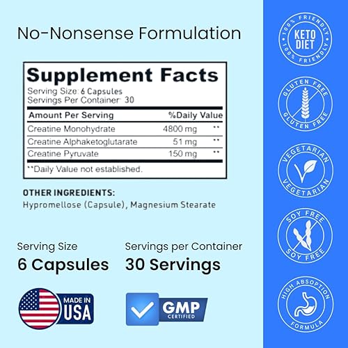 Miniatura 3 de Crazy Muscle Cápsulas de monohidrato de creatina fáciles de tragar alta absorción mezcla de tres atinos aptos para dieta cetogénica para el