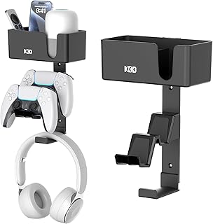 KDD 4 in 1 Controller Wandhalterung, Dual Halter Wand für Controller und Headset Halterung mit Rutsch-Pads, Abnehmbare Controller Halterung für PS3/PS4/PS5/Xbox/Pro mit Fernbedienung Halterung Schwarz
