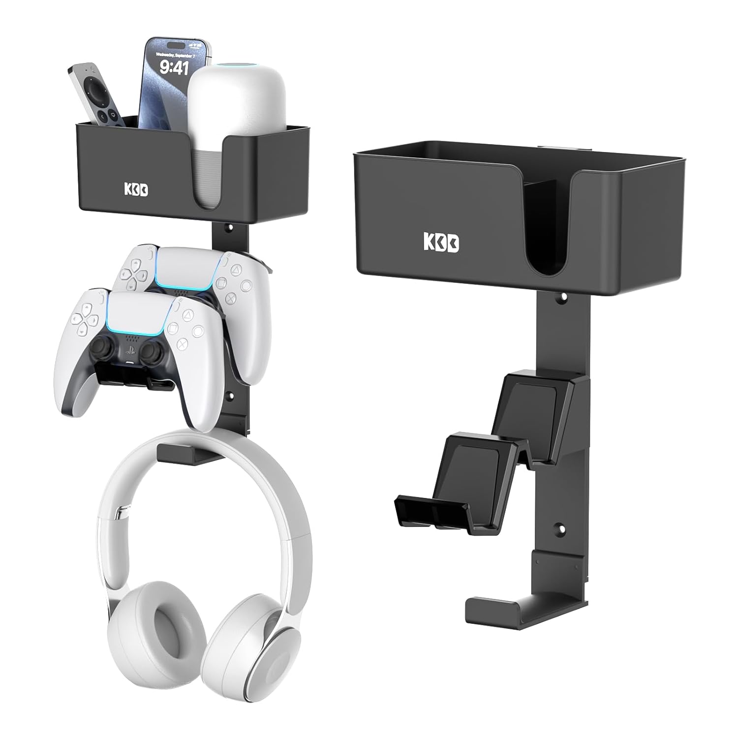 KDD 4-in-1 Wall Mount Controller Holder - Dual Game Controller and Headphone Hanger with Anti-Slip Pads for Xbox