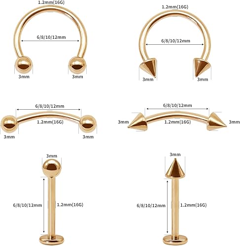 Miniatura 2 de BLISI G23 - Piercing de ceja de titanio sólido, anillos de cejas Gokd negro oro rosa plata rosa arco iris 16G barra curvada, joyería de labio