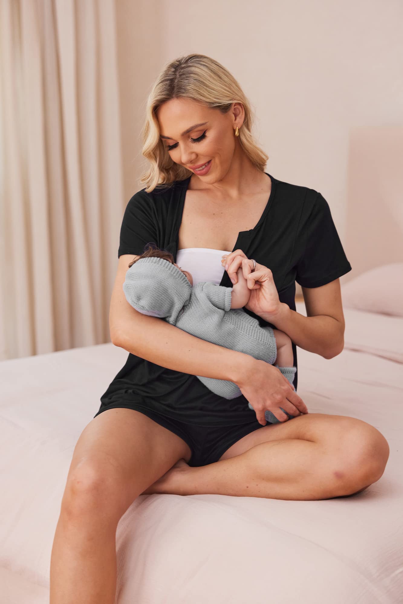Ekouaer Ensemble de Pyjama d'allaitement à Manches Courtes pour Femme - Tailles S à XXL