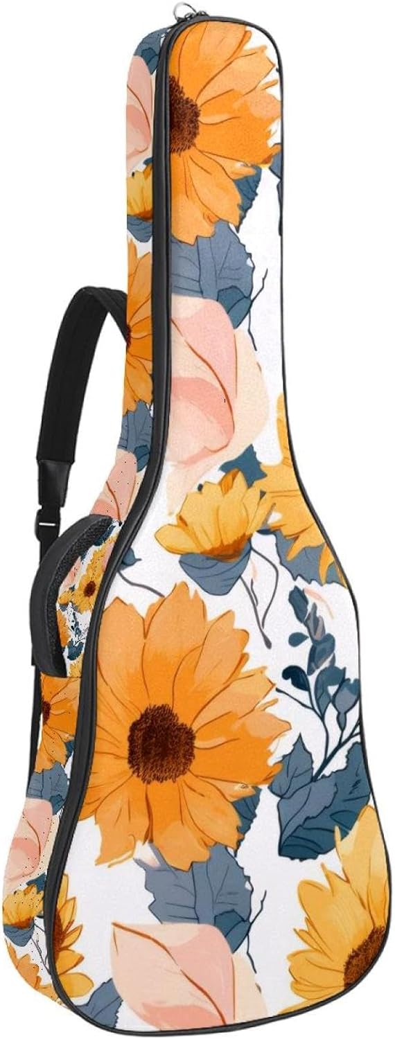 Acoustic Guitar Bag 0.4 Inch Thick Padding Waterproof Guitar Case Gig Bag for 40 41 42 Inch Electric Bass Classical Guitar, Sunflowers Pattern